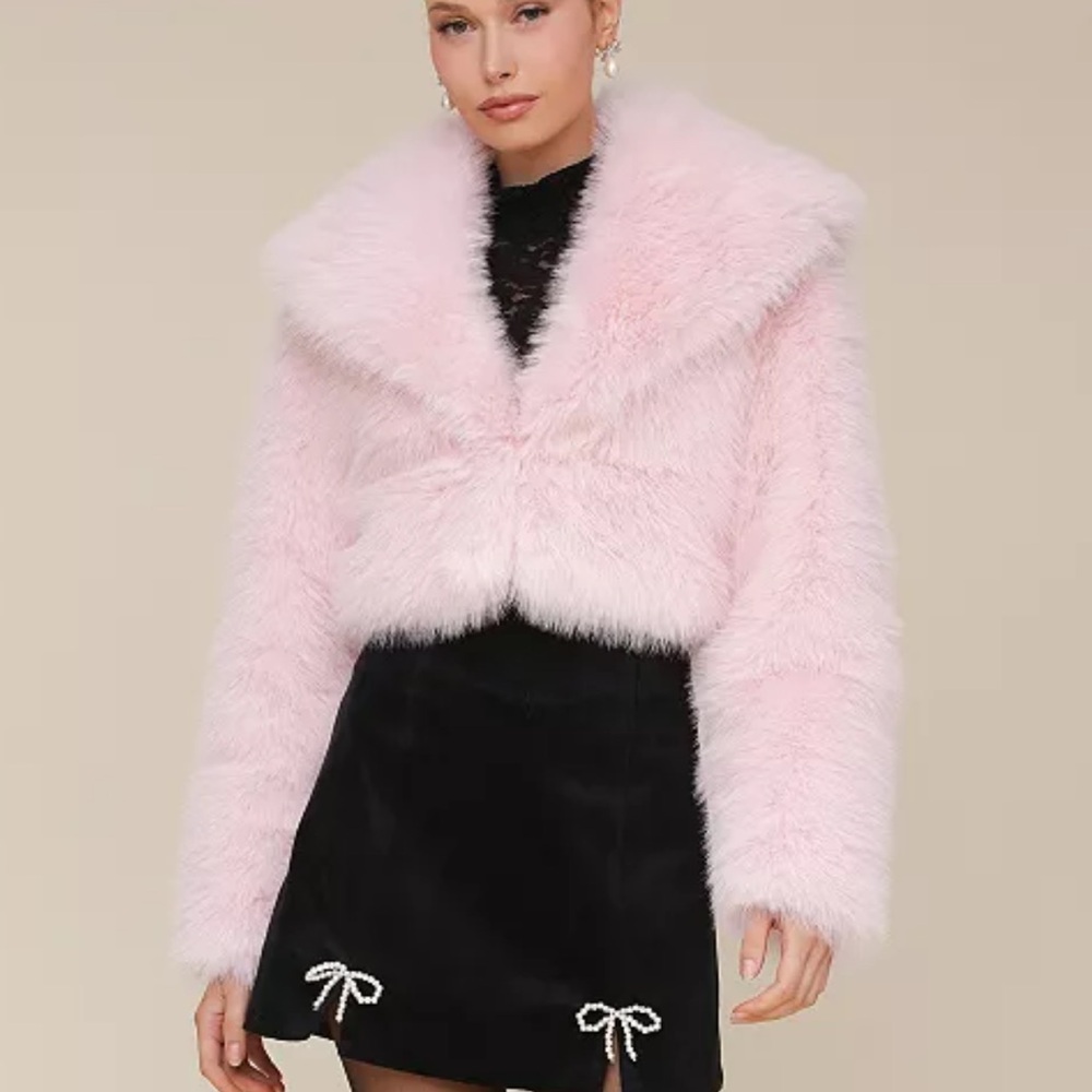 NWT Avec Les Filles Cropped Faux Fur Shawl Collar Jacket